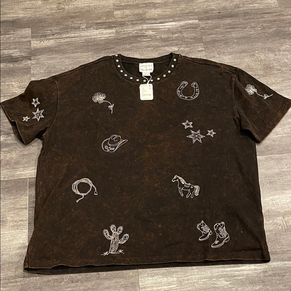 Free People Star-Embellished Brown Tee - Picture 1 of 3